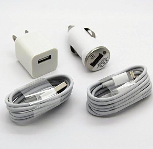 ShineJewel(TM) 4in1 Charger Set - High Quantity 2x 3 Feet Data Transfer Syncing 8 Pin Usb + 1A Wall / 750mah Car Plug for Iphone 5 5s 5c 6 6Plus Ipad Mini 1 2, Ipad 4th, Ipod 5th Gen, Ipod Nano 7th Gen IOS 7 8 compatible-White