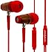 Symphonized Kids Volume Limited Premium Wood in-Ear Noise-isolating Headphones, Earbuds, Earphones with Mic (Firetruck Red)