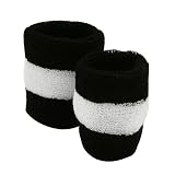 Terry Stripe Wristband Pair-Black White W15S27D