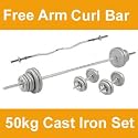 PFS 50kg Cast Iron Barbell / Dumbell Weight Set + FREE Arm Curl Bar