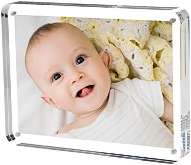 NIUBEE Clear Ornate Modern Magnetic Acrylic Picture Frame 5x7" with Gift Box Package, Mirrored Frameless Desktop Photograph Card Display