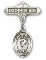 Sterling Silver Baby Badge with St. Florian Charm and Godchild Badge Pin
