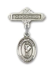 Sterling Silver Baby Badge with St. Florian Charm and Godchild Badge Pin