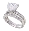 SilverBin Sterling Silver Bridal Set Heart Shape CZ Ring with Channel Set CZ Accents