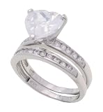 SilverBin Sterling Silver Bridal Set Heart Shape CZ Ring with Channel Set CZ Accents