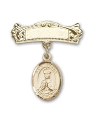 14K Gold Baby Badge with St. Henry II Charm and Arched Polished Badge Pin