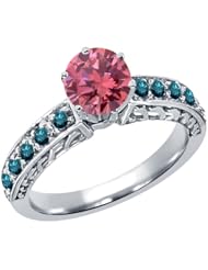 1.20 Ct Round Pink and Blue Diamond 925 Sterling Silver Ring
