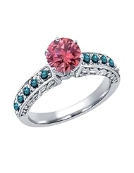1.05 Ct Round Pink and Blue Diamond 18K White Gold Ring