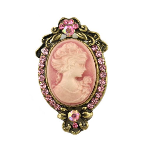 Pink Cameo Brooch Pin Charm Women Fashion Jewelry Necklace Pendant Compatible