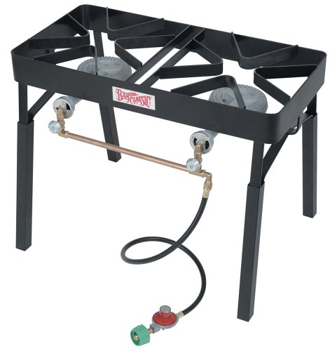 Bayou Classic DB325 Double Burner Outdoor Patio Stove with slide-on Extension Legs