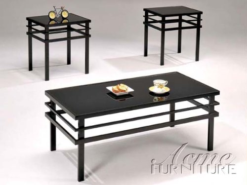 3pc Coffee Table & End Table Set in Black Finish