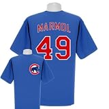 Men`s Chicago Cubs #49 Carlos Marmol Blue Name and Number Tshirt