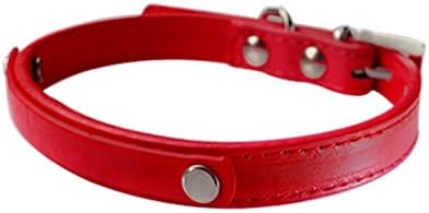 Rachel Pet Products Classic Plain Soft PU Leather Dog Adjustable Personalized ID Collars with Pet Name and Phone Number for Small/Medium Pets, Red, S: 37x1.5cm