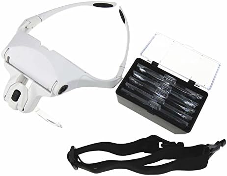 Runytek Handsfree Head Mount Magnifier with Detachable 2 LED Headlamp, 5 Interchangeable Magnifying Lenses and Carry Case Bag
