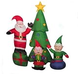6 Ft. - Gemmy Christmas Airblown Inflatable - Santa & Elfs Decorating Christmas Tree Scene Yard Art