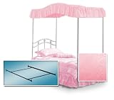 Bubblegum Pink Fantasy Eyelet Canopy Fabric Set with White Twin Princess Bed Frame & Canopy Frame