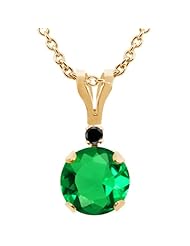 0.79 Ct Round Green Nano Emerald Black Diamond 14K Yellow Gold Pendant