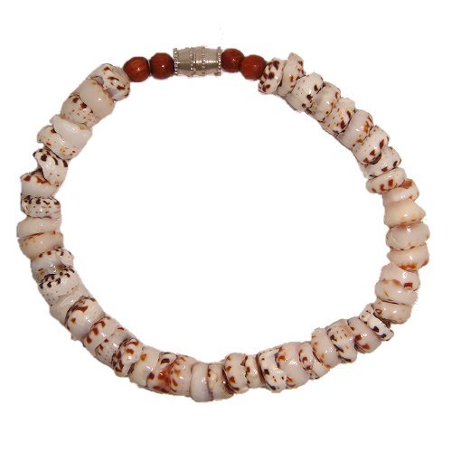 Hawaiian Tiger Puka Shell Bracelet with Koa Wood Accents