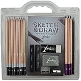 Strokes Art 18-piece Professional Artist Sketch & Draw Pencil Set High Quality Premium Charcoal Sticks Includes Erasers and Sharpeners