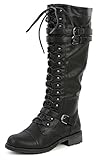 Wild Diva Women's Fashion Timberly-65 Military Knee High Combat Boots Shoes Black Pu 8