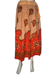Bohemian Gypsy Long Skirt Floral Print Orange Red Casual Cotton Womens Circular Tie Skirts