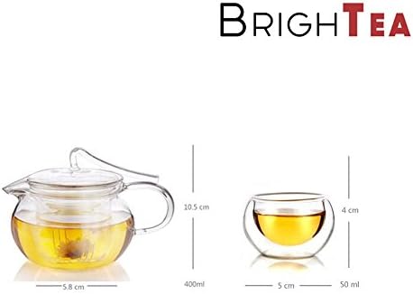 Brightea® Heat Resistant High Quality Glass Tea set, Ribbon Teapot with Infuser (450ml,15 fl.oz.) and 6 Tea Cups