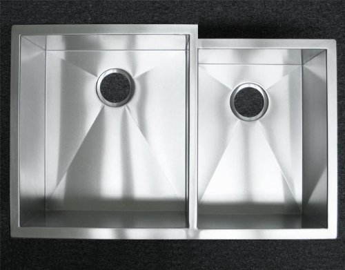 33 Inch - Zero Radius Design 16 Gauge Stainless Steel Offset Undermount Double Bowl Kitchen Sink