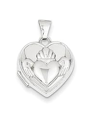 14K White Gold Claddagh Heart Locket