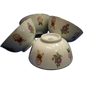 Traditional Chinese Porcelain Rice Bowls - children design, porcelain, set of 4