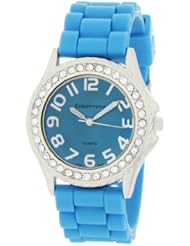 Cerentino Womens 2005R-T Crystal Bezel Boyfriend Turquoise Silicone Rubber Strap Watch