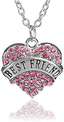 Friend Heart Pendent Silver Chain Necklace Pink Gift for Bestfriend,Girls,Teens