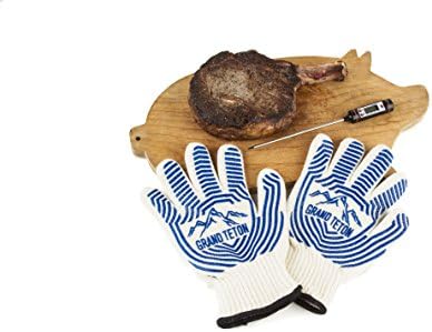SALE ON! - Barbecue Gloves with Fingers for Heat Resistance to 662°F - Bonus Gift Digital Thermometer - Double Glove Set - Best Flexibility Over Oven Mitts - Silicone Grip Ribs - Best for Extreme High Heat - BBQ Grilling - Fireplace - Camping