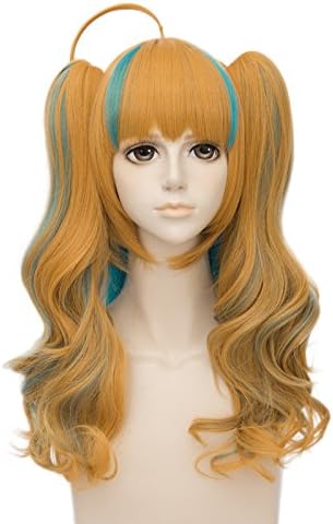 Cosplayvoice Kiznaiver Niyama Nico 45CM Yellow Mixed Green Anime Cospaly Wig+50CM Ponytails