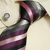 41NI9pri75L. SL160  Purple designer mens ties black silver grey pink holiday gifts fashion silk ties cufflinks set A1109