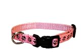 Xsmall Pink/Brown Puppy Paws Dog Collar: 1/2 wide, Adjusts 6-12.