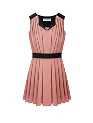 V-neck Sleeveless Colorblocking Pleated Chiffon  Dress