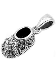 Sterling Silver Marcasite Moccasin Shoe Pendant Gift Charm Pure 925 New 15mm with 1.2mm Rope Chain