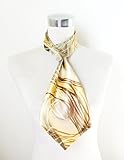 Polyester Silk-Feel Magic Fashion Neck Scarf - Yellow/Gray Leaf Design (40+ tying styles)