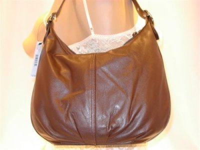 DKNY Hobo Handbag - leather, chocolate, brown, medium size