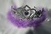 SILVER PRINCESS CROWN TIARA WITH LILAC DIAMOND CUT CRYSTAL & FEATHER TRIM