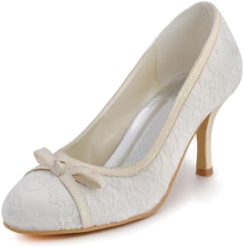 Honeystore Women's Full Lace with Bowknot Wedding Pumps Beige 8 B(M) US