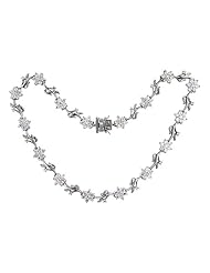 Sterling Silver Flowering Vine Necklace with White Cubic Zirconia