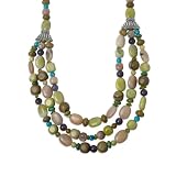 Sterling Silver, Brown Feldspar, Turquoise, Calcite, Chaceldony and Peridot Triple-Strand Beaded Gift Necklace