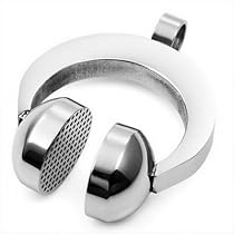 Mens Silver Stainless Steel Earphone Punk Pendant Necklace