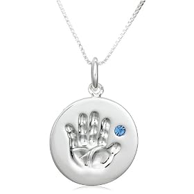Sterling Silver September Birthstone Handprint Pendant, 18 by Amazon.com Collection
