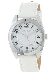 Anne Klein Womens AK/1399MPWT Silver-Tone Easy-to-Read Dial White Leather Croco-Grain Strap Watch