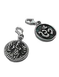 Charmas Sterling Silver Double-sided Om and Ganesh Charm with Spring Clasp