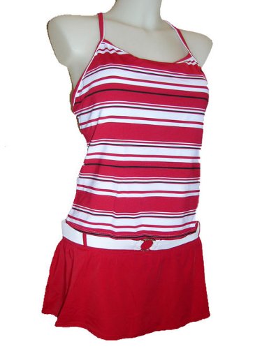 Womens Nike 2 Piece Tankini Skirtini Bikini Swimsuit, Athletic Cut, Red/White/Black Sz 14