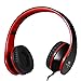 Intone I60 Lightweight Folding 3.5mm Stereo Over-ear Headphones Portable Stretch Headsets Earphones Leather Earpad with Build-in Microphone and Control Button for All Smartphones,laptops,tablets,pc,mp3/mp4,psp,ipod (Black/Red)