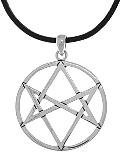 Jewelry Trends Silver Plated Bronze Magical Hexagram Star Pendant on 24 Inch Black Leather Necklace